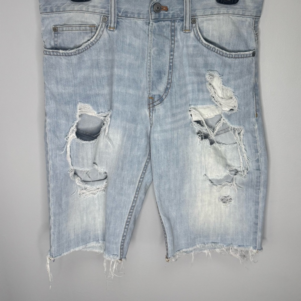 Distressed Light Blue Denim Shorts